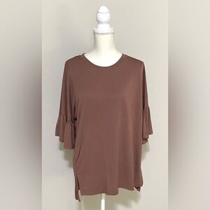 Wishlist Womens M Solid Brown Ruffle Short Sleeve Knit Top Boho Grandmillenial